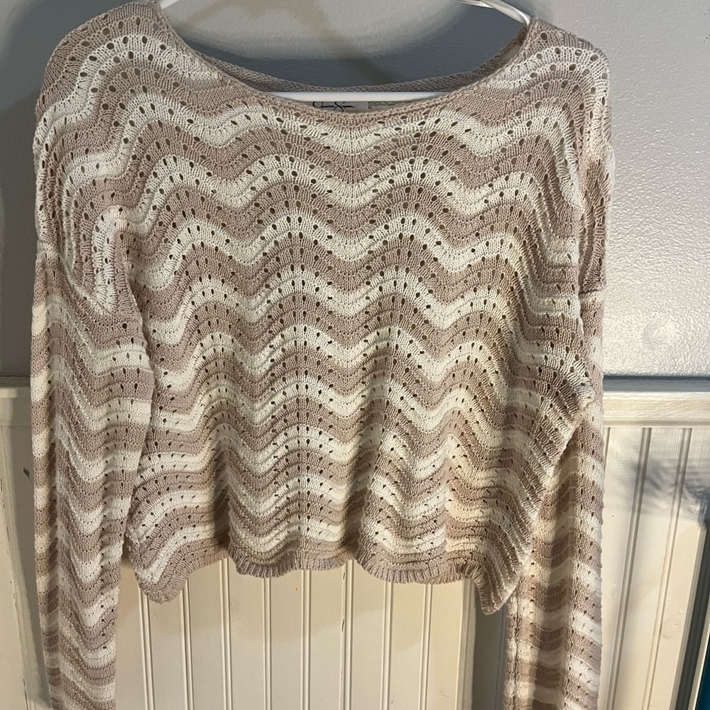 Beige Wave Knit Sweater